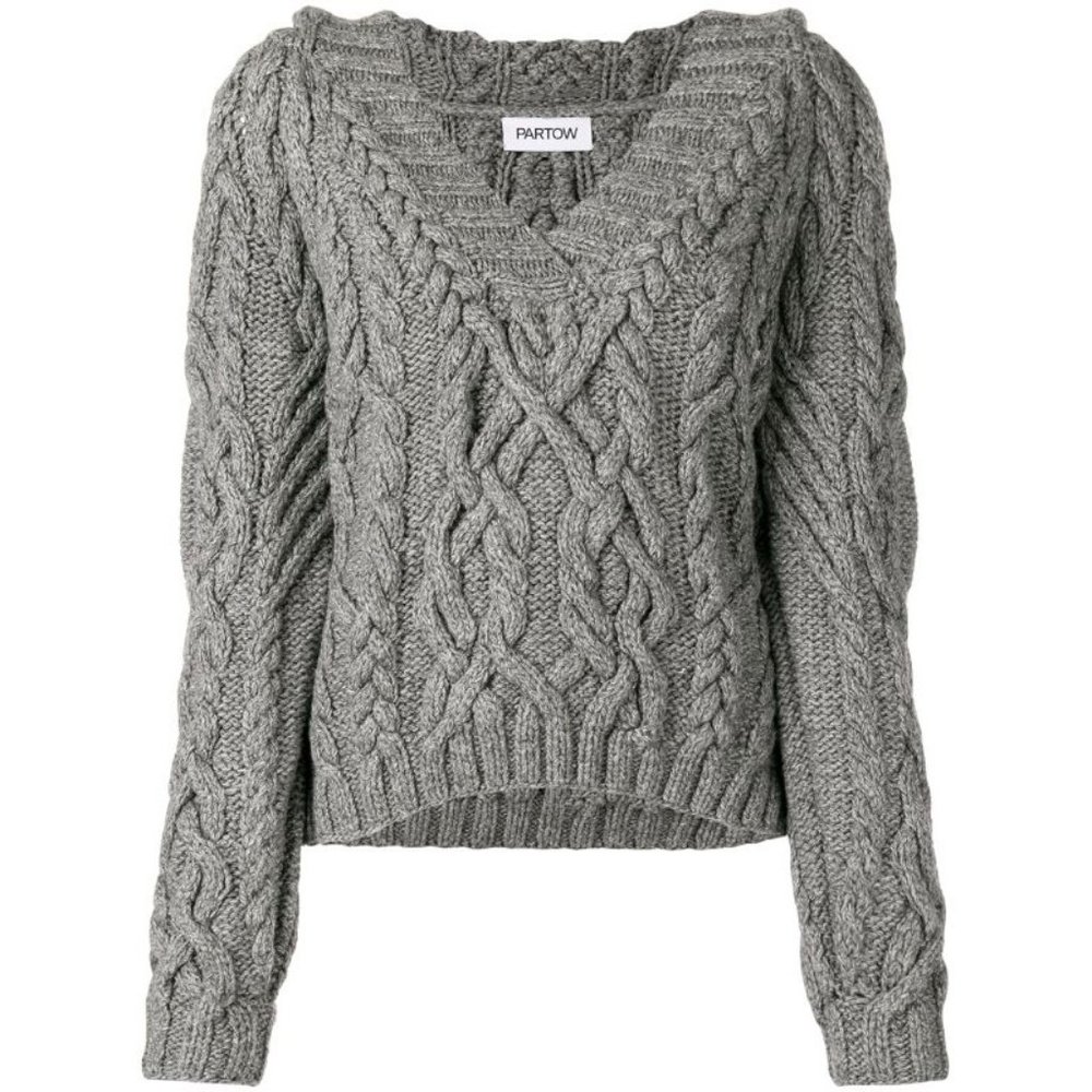 PARTOW MELANGE CABLE KNIT HOODED SWEATER IN GREY
